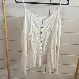 POL White Button-Down Camisole with Lace Accents